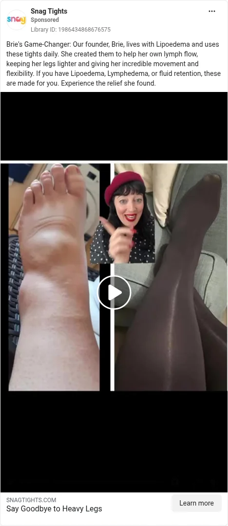 Based on Ad Library ID 1986434868676575 — Snag Tights public Meta creative (left-column crop).