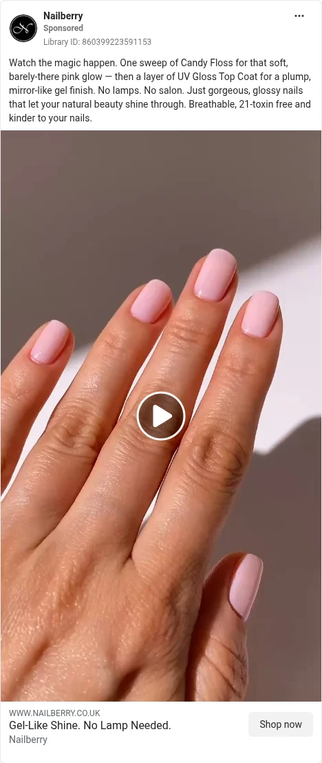 Based on Ad Library ID 860399223591153 — Nailberry public Meta creative (left-column crop).