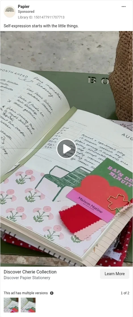 Based on Ad Library ID 1501477911707713 — Papier Cherie Collection lifestyle montage (left-column crop).