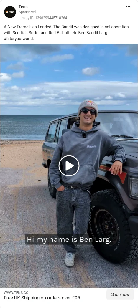 Based on Ad Library ID 1396299445718264 — Tens UGC / influencer video featuring Ben Bandit Larg (left-column crop).