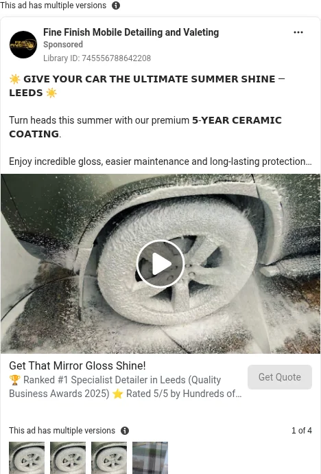 Based on Ad Library ID 745556788642208 — Fine Finish Mobile Detailing public Meta creative (left-column crop).
